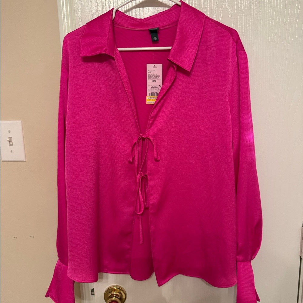 Vibrant Pink Long Sleeve Blouse